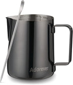 Milk Frothing Pitcher, 350ml (12oz) Steaming Pitchers Stainless Steel Milk Coffee Cappuccino Latte Art Barista Steam Pitchers Milk Jug Cup with Decorating Art Pen, Bright Black