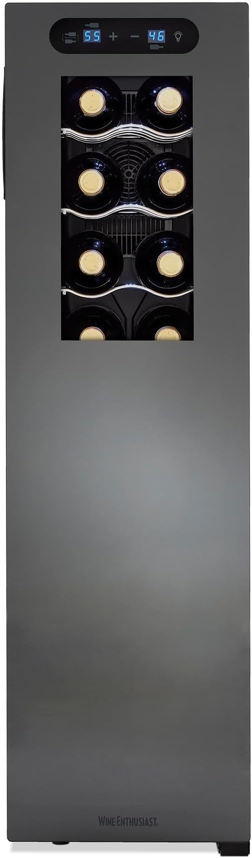 Wine Enthusiast 18-Bottle Slimline Dual Zone Wine Cooler - Energy Efficient Freestanding Wine Refrigerator - Upright Bottle Storage, Adjustable Thermostat, Digital Touchscreen (20.5” x 10.7" x 36.8”)