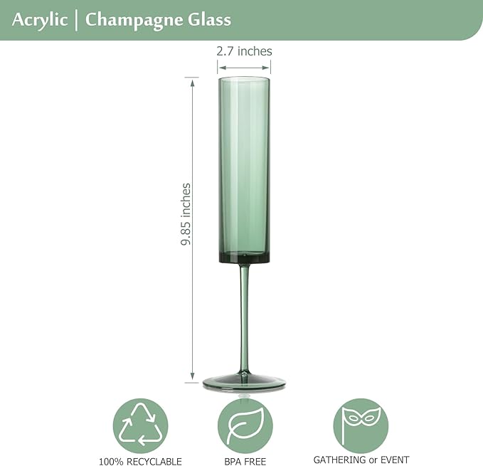 12 Pack Acrylic Dark Green Wine Glasses Green champagne glasses Champagne Flutes Sparkling Wine Glasses Wine Goblets Wedding Glassware Set Drinkware Glasses for Wedding Bar Celebration Baby Shower