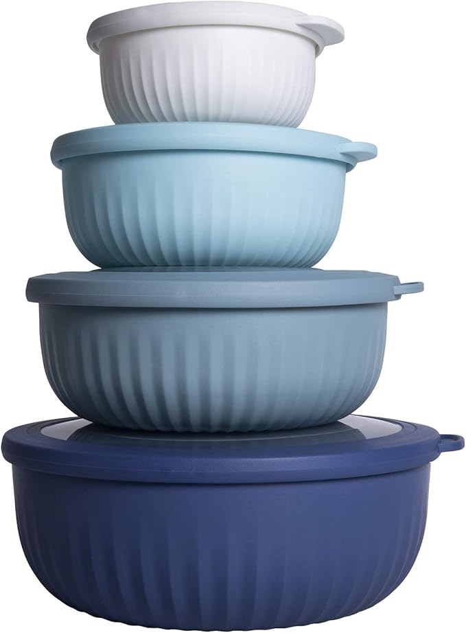 COOK WITH COLOR Prep Bowls with Lids- Wide and Deep Nesting Plastic Small Mixing Bowl Set with Lids, 8 Piece Set - Wide Bowls, Blue