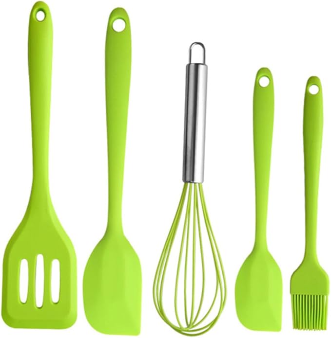 BESPORTBLE Silicone Baking Utensils Set 5pcs Green Non-stick Kitchen Cooking Tools Heat Resistant Kitchenware for Home Baking and Food Preparation