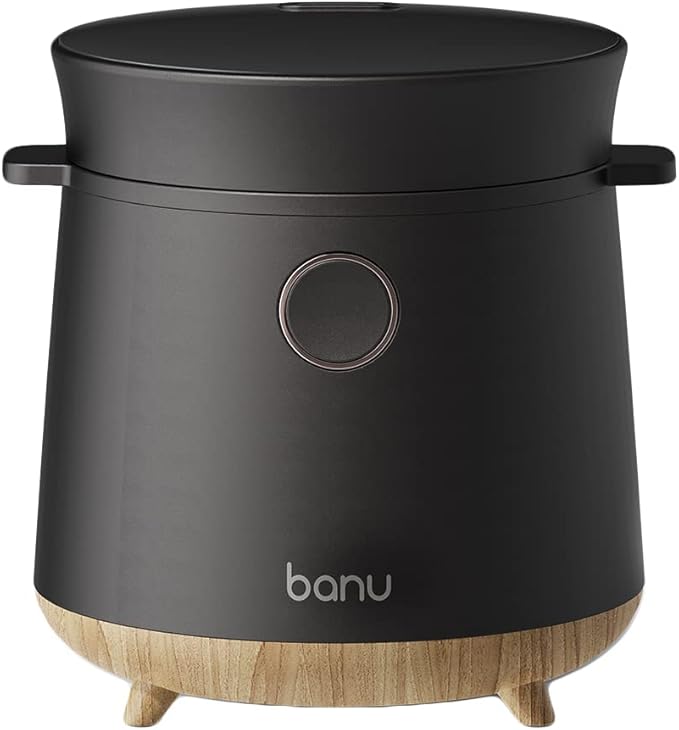 BANU Small Mini Rice Cooker Low Carb, Reduce Sugar, Keto Friendly 3 Cups (white rice), 1 Cup (Low carb rice), Keep Warm 24 Hours Preset For White, Brown Rice, Soup, Cake (BLACK)