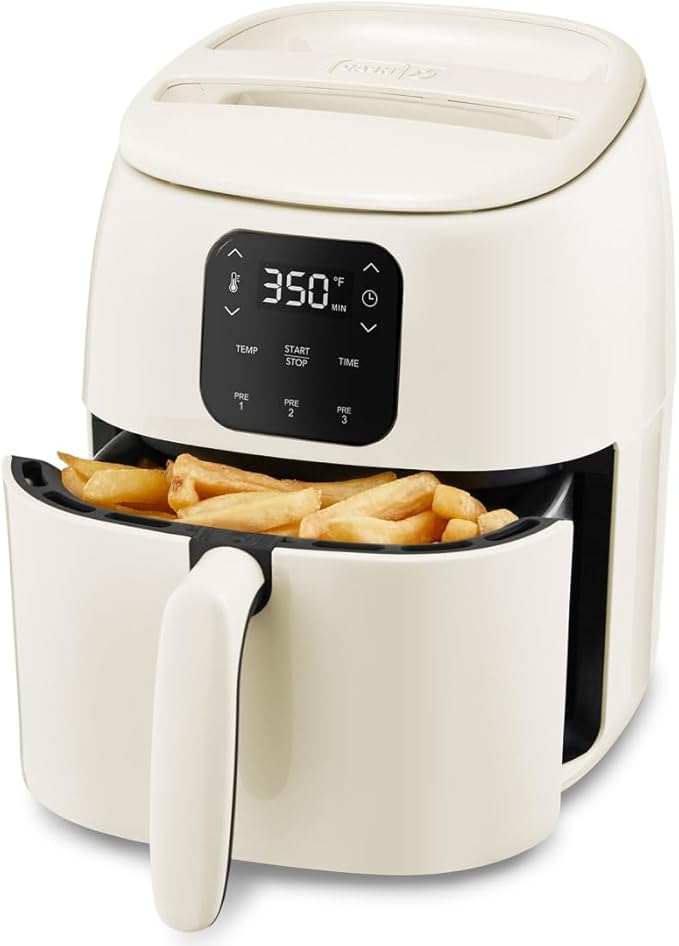 Dash Ceramic Nonstick Tasti-Crisp Digital Air Fryer - Includes Digital Display, Nonstick Basket, and Preset Buttons for Quick Meals - Cream, 2.6-Quart