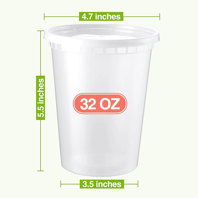 NEEBAKE 30 Set 32oz Deli-Containers-with-Lids, Airtight Food-Storage-Containers, Microwaveable & Freezer Safe Plastic-Storage-Containers-with-Lids, Soup Slime Overnight Oat To-Go-Containers