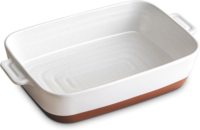 DOWAN Ceramic Casserole Dish for Oven, 9x13 Deep Lasagna Pan, Large Baking Dish with Handles, 4.3 Quarts Durable and Oven Safe Pan, for Roasting and Baking, Alabaster White