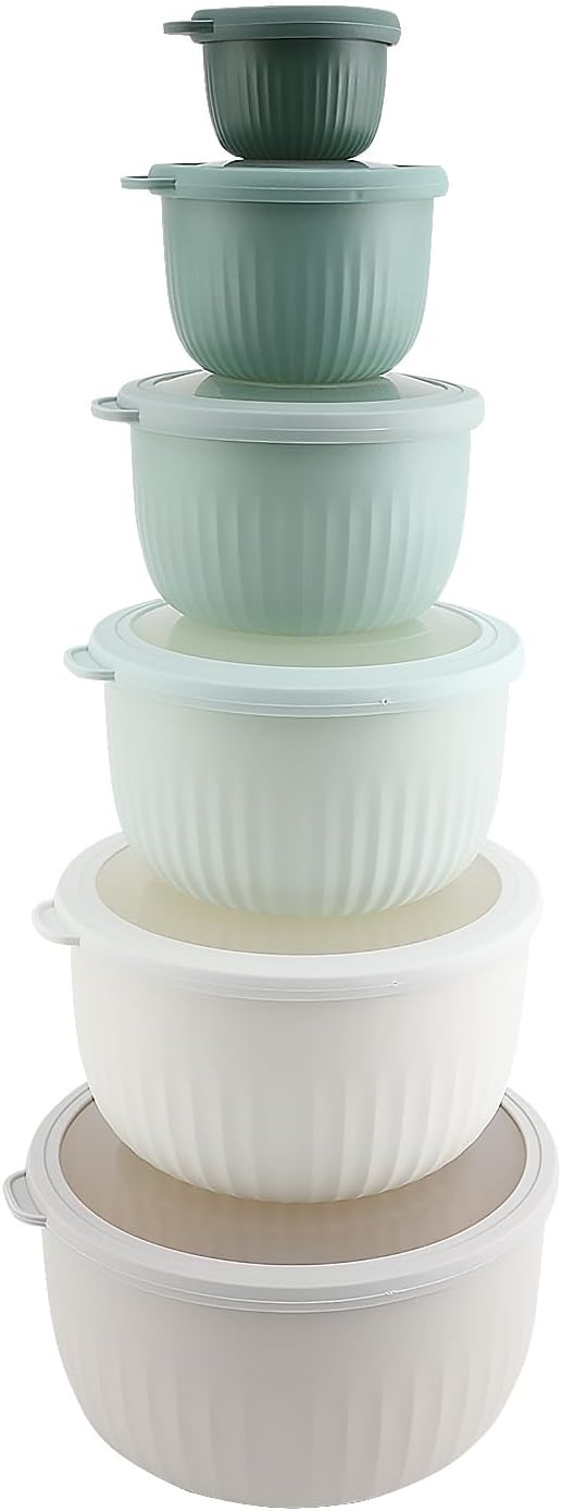 COOK WITH COLOR Prep Bowls with Lids- Wide and Deep Nesting Plastic Small Mixing Bowl Set with Lids, 12 Piece Set - Deep Bowls, Green