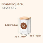 ComSaf 1.2 QT Glass Storage Containers with Lids, Glass Jars with Lids, Clear Food Jar, Square Canister Set of 6, Pantry Organizers and Storage for Cookie Flour Oat Pasta Tea Coffee Bean