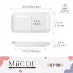 Miicol Small Platters Set of 6, Ceramic Rectangle Plates 9 Inch, Modern Sushi Plate Set, White Serving Dishes for Serving Food, Appetizer, Dessert, Dinner, Party