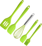 OSALADI 5pcs Silicone Kitchen Utensil Set with Egg Whisk, Nonstick Baking Tools in Green, Heat Resistant Cooking Gadgets for Home Kitchen Use