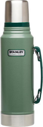 Stanley Heritage Classic Vacuum Bottle with Handle 1.1 qt | Wide Mouth w/Leakproof Cup Lid | Keep Drinks Hot or Cold | Insulated Stainless Steel Thermal Bottle | BPA-Free | Hammertone Green