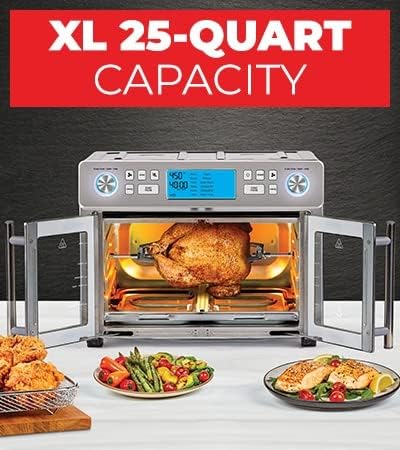Emeril Lagasse Dual Zone 360 Air Fryer Oven Combo with French Door, 25 QT Extra Large, Cook Two Foods in Different Ways, Up to 60% Faster from Frozen to Finish