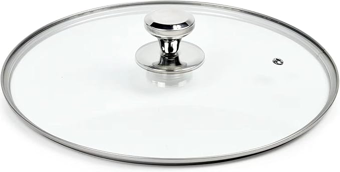 12 In Glass Lid for Frying Pan, Tempered Replacement Cover Compatible with All 12 inches Cookware for Skillets, Round Cast Iron, Cast Aluminium, Stainless Steel Pans &Pots