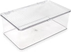 Isaac Jacobs Medium Stackable Organizer Bin (10.75”x6.5”x3.7”) w/ Hinged Lid, Clear Storage Box, Home, Office, School, Fridge, Bathroom, Kitchen, Pantry Container, BPA-Free, Food Safe (Medium, Clear)
