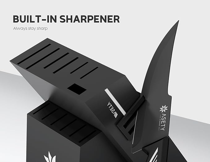Knife Set - 15 PCS Kitchen Knife Set with Built-in Knife Sharpener Block - Stainless Steel Knife Block Set - Dishwasher Safe, Elegant Box for Men Women, White