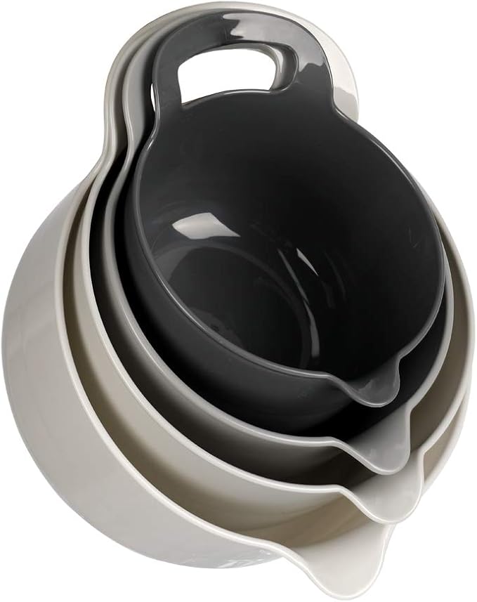 BoxedHome 4 Pack Nesting Mixing Bowl with Pour Spout and Handle, BPA free Microwave & Dishwasher Safe(Grey, 4 Pack with Handle)