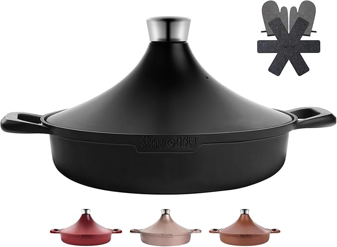 Non-Stick Frying Pan/Skillet 11", 3QT Tagine Pan,Cast Aluminum Pans with Lid, Stove/Oven-to-Table Cookware, Dishwasher Safe& Compatible with All Stovetops（Black）