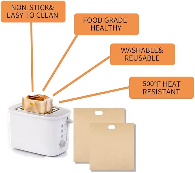 12 Pack Toaster Bags Nonstick Reusable Easy to Clean for Grilled Cheese Sandwiches Toast Bread Snacks (12)