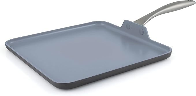 GreenPan Lima Hard Anodized 11” Square Griddle Pan, Ceramic Nonstick, PFAS-Free Nontoxic Pots and Pans, Oven & Broiler Safe, Stainless Steel Handle, Cookware for Eggs & Omelet, Gray