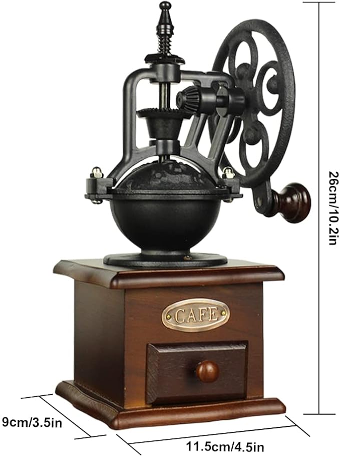 Burr Coffee Grinder, Vintage Style Wooden Hand Grinder, Classic French Press Coffee Mill With Brush