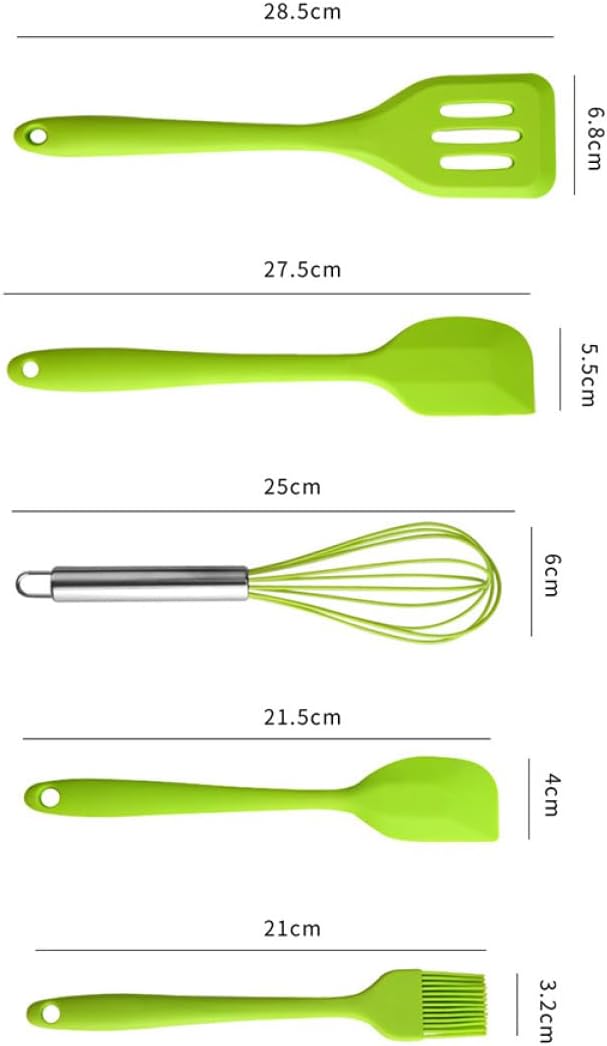 5pcs Green Silicone Kitchen Utensil Set with Spatula, Shovel, and Egg Whisk for Baking and Cooking Tools, Nonstick, Heat Resistant, Cooking Gadgets for Home Use