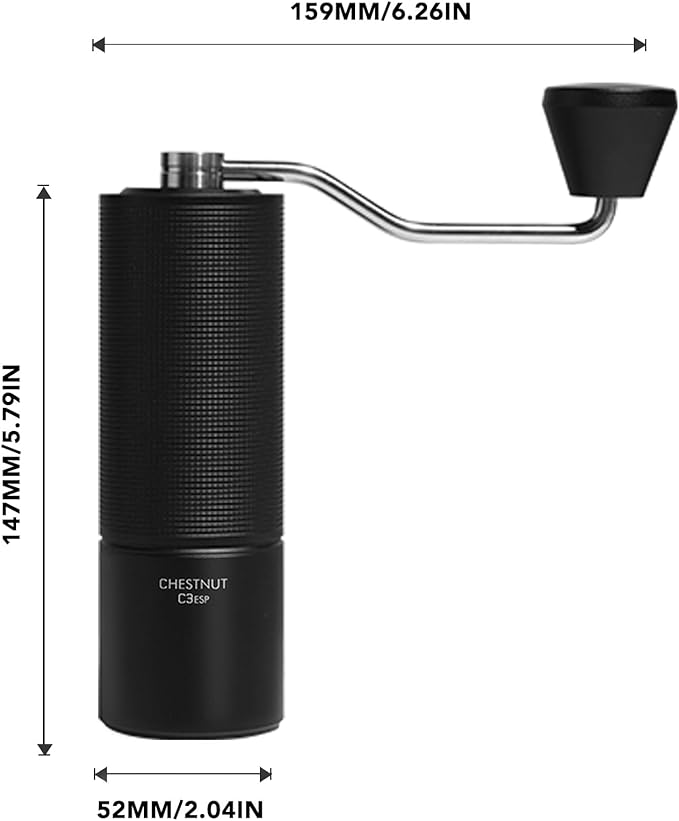 TIMEMORE Chestnut C3 ESP Manual Coffee Grinder, Stainless Steel S2C Portable Conical Burr Hand Coffee Grinder, Adjustable Grind Setting for Espresso to French Press - Black