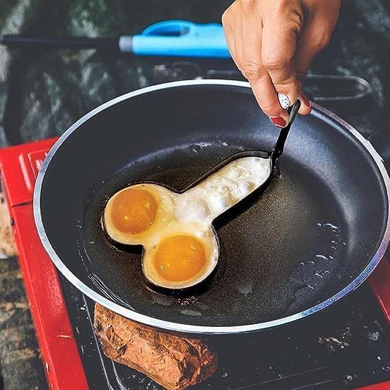 Black Funny Egg Fryer, Stainless Steel Egg Pancake Cooking Tool Non-Stick Kitchen DIY Egg Fried Mould with Handle for Muffins Patties, for Valentine's Day Egg Poachers,Specialty Cookware
