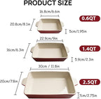 Sweejar Ceramic Bakeware Set, Rectangular Baking Dish for Oven Lasagna Pans for Cooking, Kitchen, Cake Dinner, Banquet and Daily Use, 11.8 x 7.8 x 2.75 Inches of Baking Pans (Red)