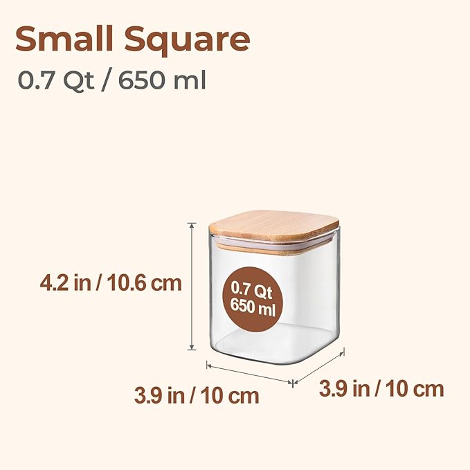 ComSaf 0.7 Qt Glass Food Storage Jars Set of 9, Clear Glass Storage Containers with Lids, Pantry Organization Jar, Spice, Blooming Tea, Oat, Coffee and Sugar Container, Small Canister Set for Kitchen