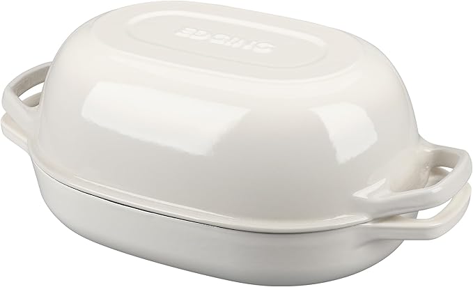 Enameled Cast Iron Oval Dutch Oven Pot with Lid, Dutch Oven for Sourdough Bread Baking, Oval Bread Pan, 7qt, White