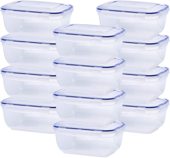 Superio Plastic Food Storage Containers with airtight Lid for Pantry, Fridge- BPA Free, Leakproof Sealed Container- Microwave, Dishwasher and Freezer Safe, Clear (17 Cup- 12 Pack)