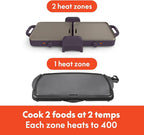 bella 10"x 20" Ceramic Fold-n-Store Dual Temp Griddle, Fits-anywhere Kitchenware, EverGood Ceramic Nonstick Coating, 2 Temperature Zones up to 400°F, Dishwasher Safe Drip Tray, 1500 Watt, Plum