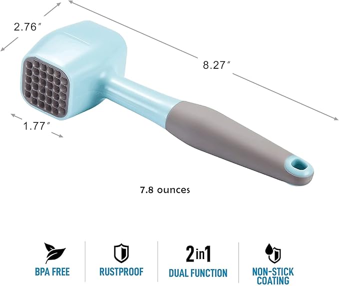 Meat Tenderizer Hammer Mallet With Comfort Grip Rubber Handle, Dual-Sided Meat Pounder For Tenderizing Steak, Beef, Chicken, Lamb, Vegetable, Minced Meat And Hard Candy, Easy To Clean
