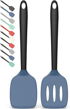 Coukre 2 Pack Silicone Spatula Set, High Heat Resistant, BPA Free Kitchen Spatula, Solid & Slotted Turner for Non-Stick Pans, Sautéing, and Flipping (2, NavyBlue)