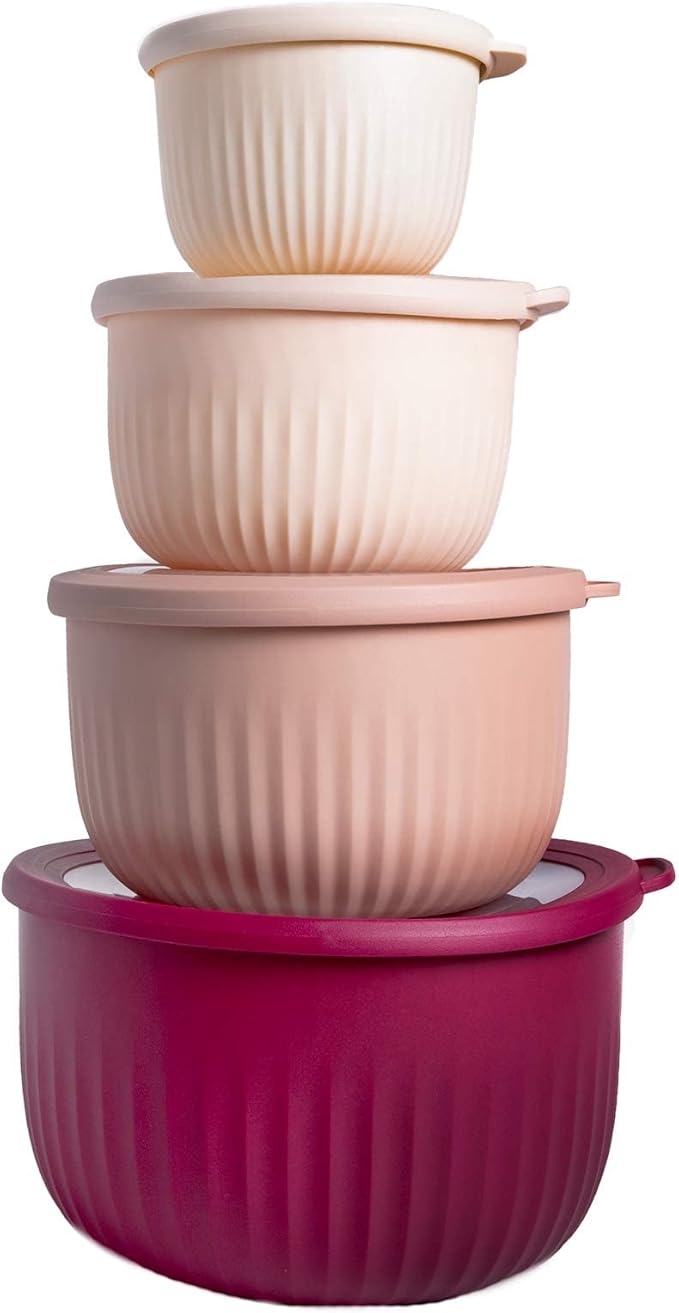 COOK WITH COLOR Prep Bowls with Lids- Wide and Deep Nesting Plastic Small Mixing Bowl Set with Lids, 8 Piece Set - Deep Bowls, Rose