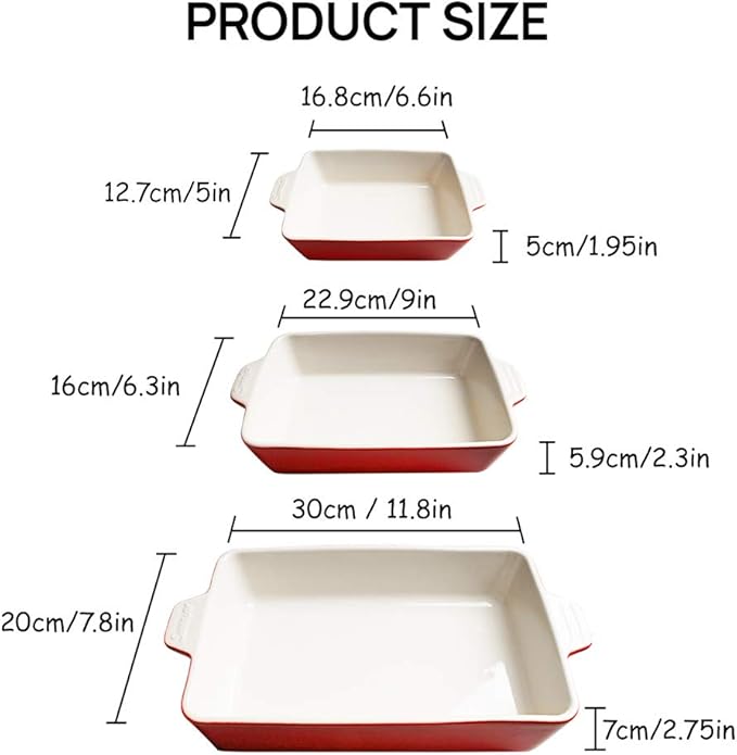 Sweejar Ceramic Bakeware Set, Rectangular Baking Dish for Oven Lasagna Pans for Cooking, Kitchen, Cake Dinner, Banquet and Daily Use, 11.8 x 7.8 x 2.76 Inches of Casserole Dishes (Black)