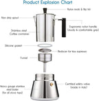 Easyworkz Pedro Stovetop Espresso Maker 6Cup 300ml Stainless Steel Italian Coffee Machine Maker Moka Pot Induction Espresso Pot