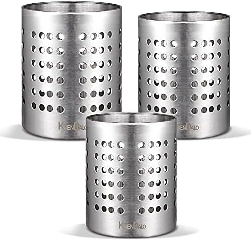 KSENDALO Metal Utensil Holder Set, Small SUS304 Steel Utensil Holder Flatware Silverware Spatulas Utensils Drying Rack for Kitchen Countertop, Kitchen Home Office Organizers ,Silver (3 Pack)
