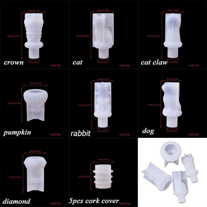 5Pcs White Bottle Stopper Silicone Mold, Crystal Epoxy Wine Stopper, Reusable Beverage Stoppers, Cork Cover, Bar and Wine Tools, Pourers