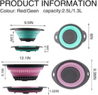 Collapsible Colander Set, Square Round Triangles Silicone Kitchen Strainer Perfect for Draining Pasta Vegetable fruit 2 PCS (Green & Red, 12"L x 9.5"W x 2.3"H)