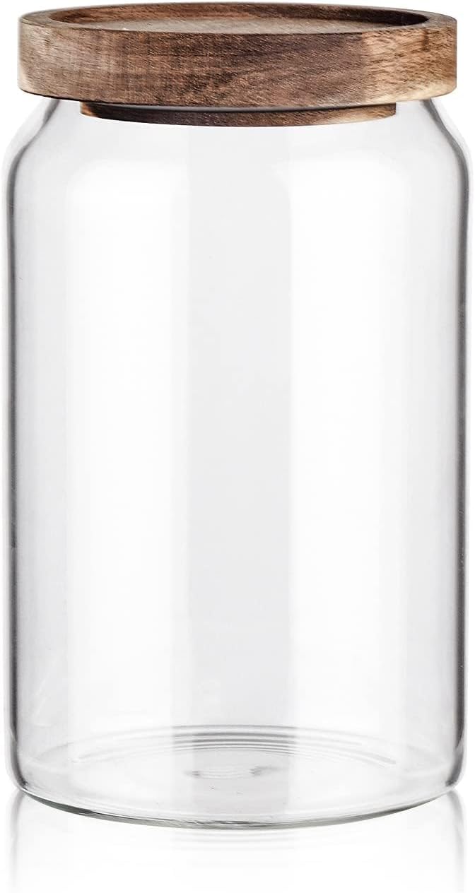 Labina Glass Storage Container Airtight Food Jars Kitchen Canister with Wood Lids, 33 Oz Wide Mouth Pantry Organization Glass Jar for Flour, Sugar, Cookie, Spagetti, Nuts and Candy