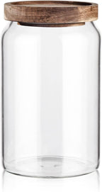 Labina Glass Storage Container Airtight Food Jars Kitchen Canister with Wood Lids, 33 Oz Wide Mouth Pantry Organization Glass Jar for Flour, Sugar, Cookie, Spagetti, Nuts and Candy