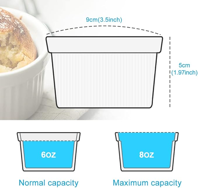 Ramekins Set with 6 Silicone Lids, Mothers Day Gifts Creme Brulee Making Set, Set of 6 Porcelain Ramekins, Oven Safe Covered Bowls & Soufflé Ramiken