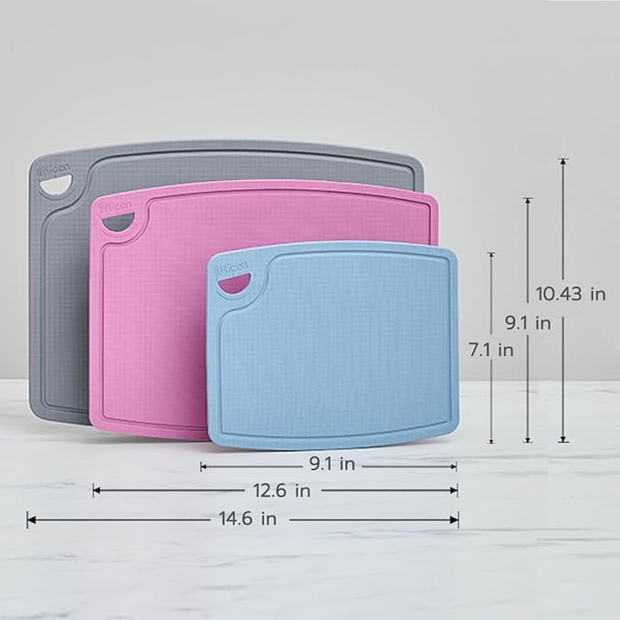 Liflicon Thick Silicone Cutting Board 12.6'' x 9.1'' Foldable & Flexible Design Juice Grooves Easy Grip Handle Dishwasher Safe-Soft Pink