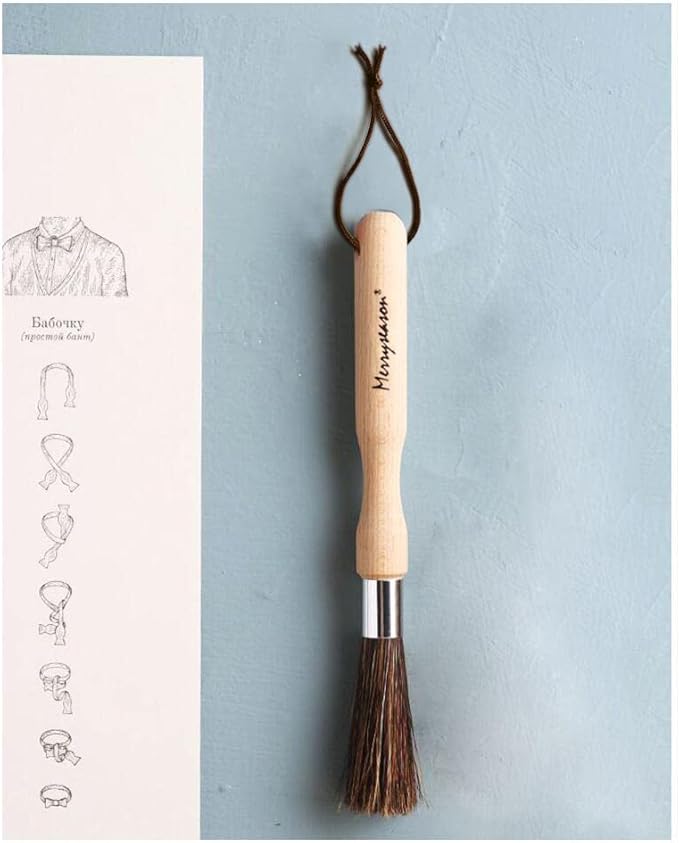 Coffee Grinder Cleaning Brush - Espresso Maker/Machine Cleaner Tool for Home Kitchen Barista - Beechwood Wood Handle, Natural Boar Bristles, Leather Hanging Loop, 8"