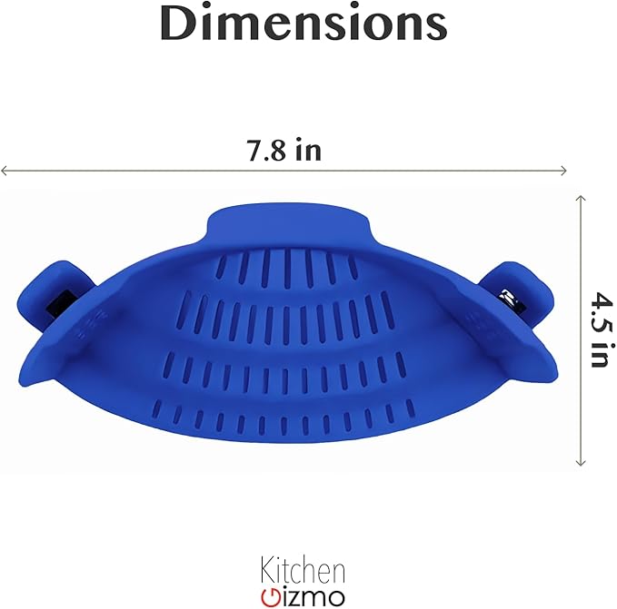 Kitchen Gizmo Snap N' Strain - Silicone Clip-On Strainer for Pots, Pans, and Bowls - Heat-Resistant Kitchen Gadgets, Essential Colander Drainer for Vegetables and Pasta - 7.87x2.76x4.53-Inch (Blue)