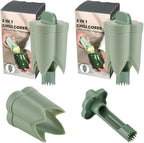 Pepper Corer, 2 in 1 Red Bell Pepper Seed Corer Remover Tool, Fruit & Vegetable Corers Quick Cave Tools for Jalapeno Cutter Deseeder, Green, 2 PCS