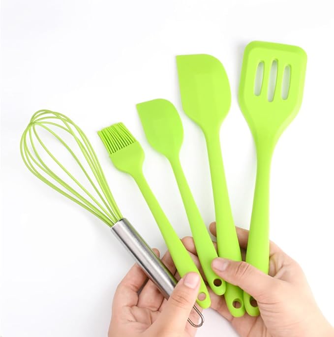 Silicone Baking Utensil Set 5pcs Green Cooking Tools Non-stick Heat Resistant Silicone Cooking Gadgets for Home Baking and Food Preparation
