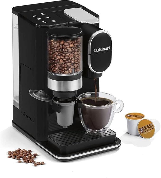 Cuisinart Single-Serve Coffee Maker + Coffee Grinder with 8 oz., 10 oz., and 12 oz. Serving Size, Compatible with Single-Cup Pods, 48-Ounce Removable Reservoir, Stainless Steel, DGB-2
