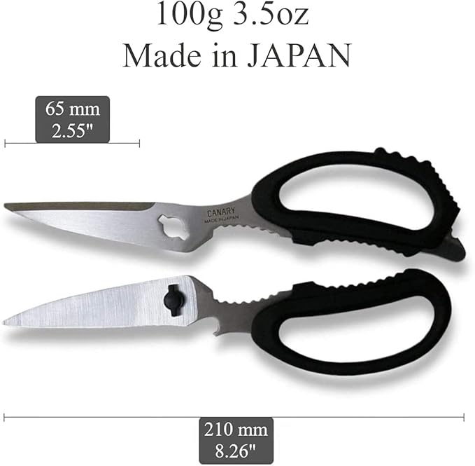 CANARY Japanese Kitchen Scissors Heavy Duty 8.2", Made in JAPAN, Dishwasher Safe Come Apart Blade, Multipurpose Kitchen Scissors, Sharp Serrated Japanese Stainless Steel, Black