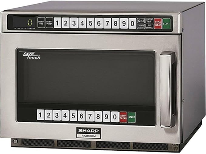 Sharp R-CD1800M Commercial Microwave Oven, TwinTouch Heavy Duty with Dual TouchPads, 1800 Watts, 0.75 Cu. Ft. Capacity, Stainless Steel, 10 Memory Pads, 4-Stage Programming, Auto Voltage Sensor